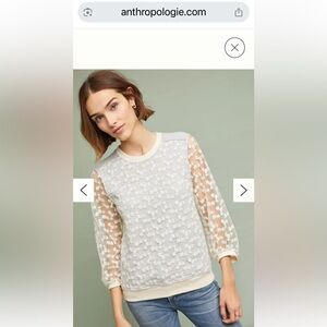 Anthropologie Amadi brand daisy lace sleeve sweatshirt cream and gray